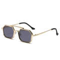 Punk polygon sunglasses with gold metal frame and dark grey octagonal lenses - C01 Black