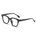 Classic black square full-rim glasses with dual metal studs at 45-degree angle view - Black