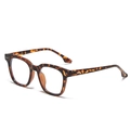 Retro square tortoiseshell eyeglasses frame with anti-blue light clear lenses and metal studs - Leopard Print