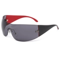 Occhiali da sole Y2K oversize con lenti grigio scuro e stanghette rosso-nere - Esterno Nero Interno Rosso/Lenti Grigie (C01)
