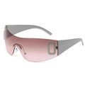 Oversized rimless shield sunglasses with gradient pink lenses and rhinestone side buckles - C05 Pink with Silver Frame
