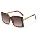 Fashionable oversized tortoise sunglasses with gold chain temples and gradient lenses - Leopard Tortoise Frame Tea Gradient Lens