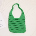 Green handmade woven cotton tote bag with minimalist lattice hollow design for summer - Regular Fit / Grass Green