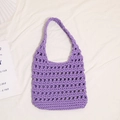 Chic purple hand-woven cotton tote bag with hollow out crochet design for beach vacation - Regular Fit / Lavender