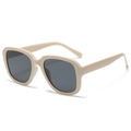 Fashion oversized square frame sunglasses in cream beige with dark grey lenses for women - Beige Grey
