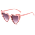 Pink heart-shaped sunglasses with sparkling rhinestones and gradient purple lenses - Pink Double Grey (Pink Dazzle Rhinestones)