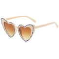 Beige heart-shaped sunglasses with blue gradient rhinestones and brown lenses - Beige Double Tea (Blue Dazzle Rhinestones)