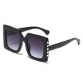 Fashionable oversized square sunglasses with black frames and purple gradient lenses - C01 Bright Black Frame Gradient Purple Grey Lens