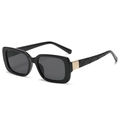 Classic rectangle black sunglasses with vintage quilted pattern on side temples - Bright Black / Gray