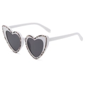 White heart shaped sunglasses for women featuring colorful rhinestones and dark lenses - White Grey (Black Dazzle Rhinestones)