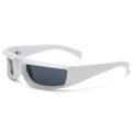 Y2K steampunk sunglasses with white frames and black lenses shown at a 45-degree angle - C02 Solid White