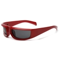 Lunettes de soleil steampunk Y2K à monture rouge brillante et verres noirs, vue de profil - C05 Rouge