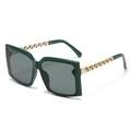 Fashionable oversized emerald green sunglasses with golden metal chain link temples - Dark Green Frame Grey Lens