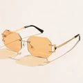 Rimless octagonal sunglasses with orange lenses and golden woven metal temples - Champagne