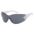 Y2K Oversize-Schild-Sonnenbrille mit weißen Bügeln und silbernen Metallsternen - C02 Reinweiß
