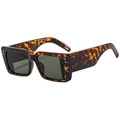 Retro rectangle tortoiseshell sunglasses with thick frames and silver double rivets - Tortoise Frame Green Lens (C05)