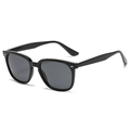 Classic square black sunglasses for women with vintage silver rivets and dark lenses - C01 Glossy Black Grey Lens