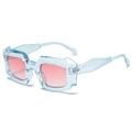Chunky blue transparent square sunglasses with pink gradient lenses and wide temples - C06 Blue