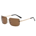Rimless gradient brown sunglasses for women with rhinestone details and gold metal frame - Gold Tea