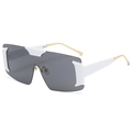 Modern rimless oversized shield sunglasses with white frame and gold metal temples - White