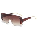 Modern rimless oversized sunglasses with brown gradient lenses and gold metal temples - Brown