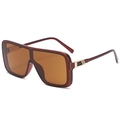 Fashionable oversized square sunglasses with brown translucent frames and gold metal accents - C03 Brown