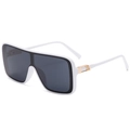 Modern white oversized square sunglasses with dark lenses and gold metal temple accents - C02 White