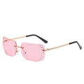 Rimless pink gradient sunglasses for women featuring rhinestones and rose gold metal frame - Gold Transparent Pink