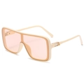 Chic oversized square sunglasses in cream beige frame with light pink lenses - C04 Beige