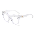 Transparent oversized cat-eye glasses frame with golden metal decorative hinges - Clear