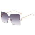 Oversized square gradient sunglasses with irregular cut lenses and gold metal temples - C01 Gradient Grey