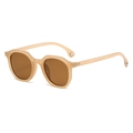 Matte pink polygonal sunglasses with brown lenses and hollowed temple tips for lanyards - Brown