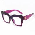 Oversized square cat-eye glasses with black to purple-pink gradient frames and gold metal detail - C07 Gradient Purple