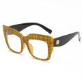 Oversized square glasses frame with yellow marble texture and black temples for women - C09 Yellow Print