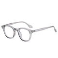 Retro grey round eyeglasses frames with blue light blocking lenses and rivet accents - C04 Transparent Grey