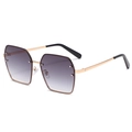 Oversized rimless square sunglasses with purple gradient lenses and metal rivet details - Gold Frame Gradient Grey