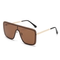 Occhiali da sole squadrati oversize con stanghette in metallo dorato e lenti marroni - Marrone