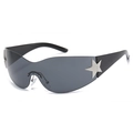 Y2K Oversize-Sonnenbrille mit schwarzem Rahmen und silbernem Stern-Detail - C01 Glänzendes Schwarz