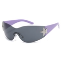 Y2K rimless shield sunglasses with dark grey lenses and purple arms with star detail - C03 Solid Purple