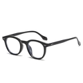 Classic round black spectacle frames with anti-blue light lenses and silver rivet studs - C01 Black
