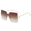 Oversized square rimless sunglasses with brown gradient lenses and gold metal temples - C02 Gradient Brown