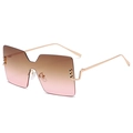 Square rimless gradient sunglasses with gold metal frames and brown pink lenses - C04 Brown Pink
