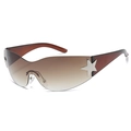 Brown gradient rimless oversized sunglasses with silver star decor in Y2K style - C06 Transparent Tea