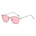 Retro small square metal sunglasses with pink lenses and gunmetal frame in minimalist style - Gunmetal Frame Pink Lens