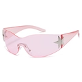 Y2K frameless pink star sunglasses with pentagram metal detail and wrap lens - C08 Transparent Pink