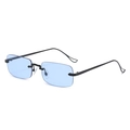 Modern rimless rectangular sunglasses with light blue lenses and black metal temples - Sand Black Frame Transparent Blue