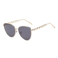 Lunettes de soleil œil de chat dorées avec branches à maillons de chaîne uniques - C01 Noir