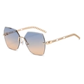 Frameless oversized sunglasses with blue-orange gradient lenses and gold chain arms - C03 Blue Tea