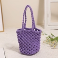 Minimalist purple cotton rope macrame tote bag for beach vacations with woven handles - Purple