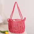 Bolso tote de ganchillo magenta con diseño calado y forro de cordón para las vacaciones - Rosa Melocotón